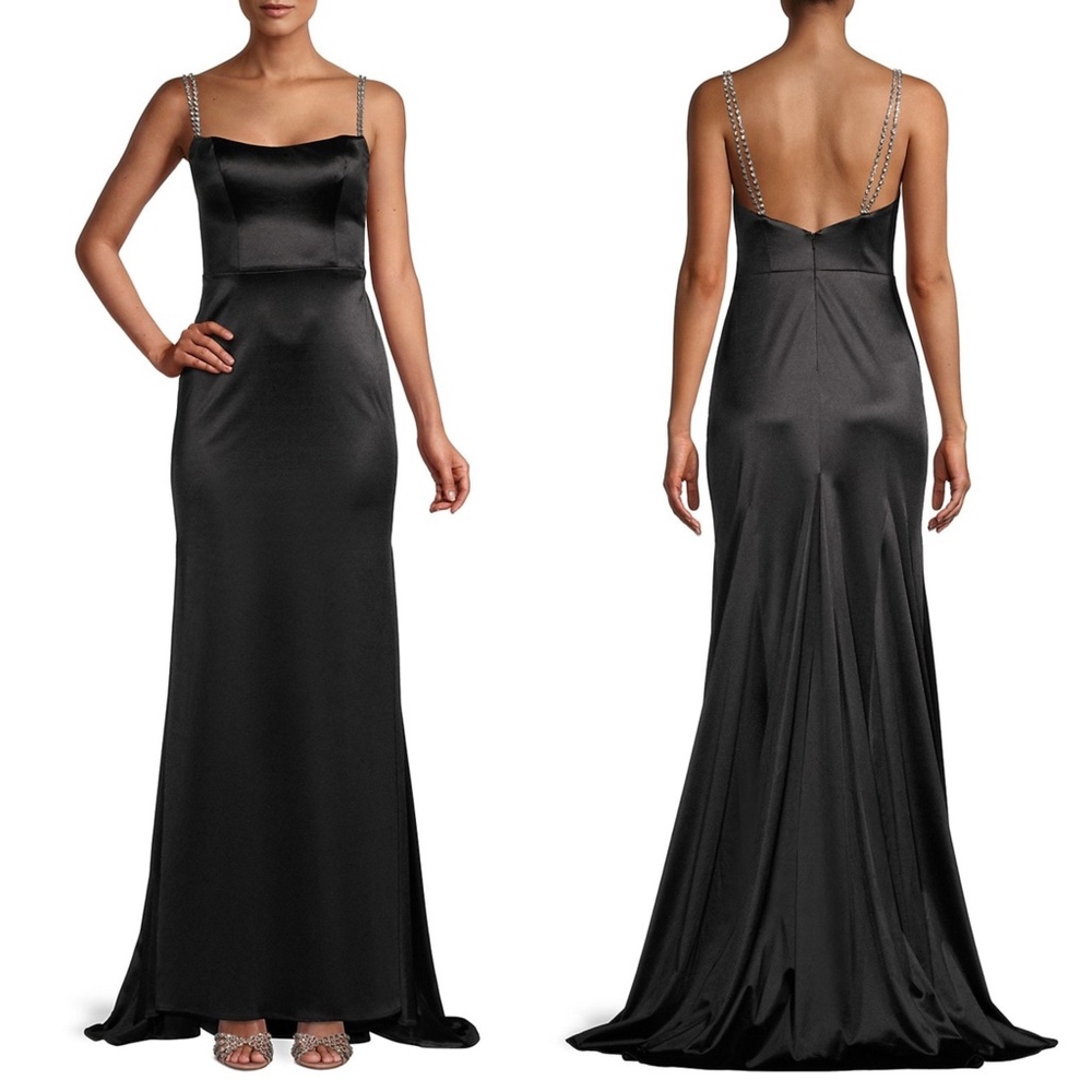 Mac Duggal Black Maxi Dress with Embellished Straps